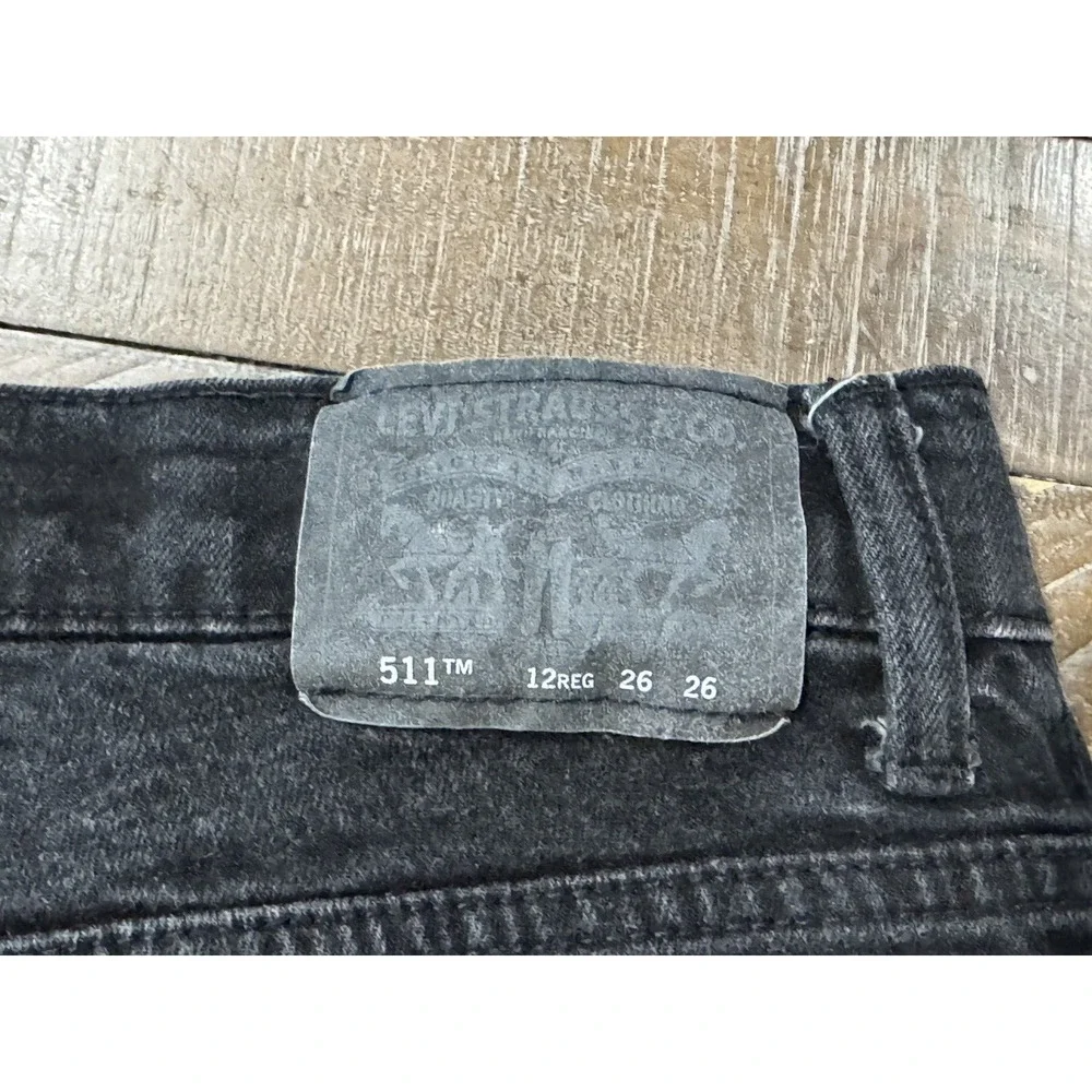 Levis 511 Black Jeans Boys Slim Fit Regular Adjustable Waist - 26x26 - Size 12